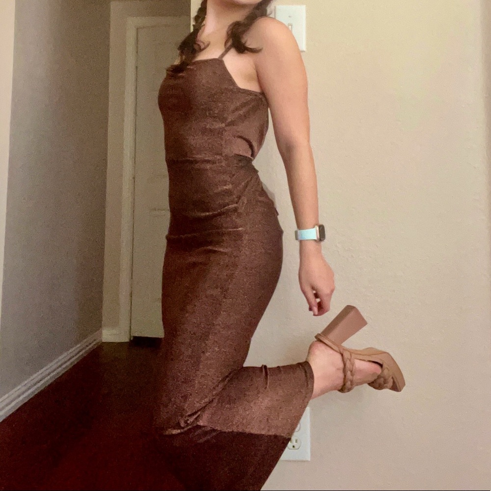 Commense long glitter strap dress
